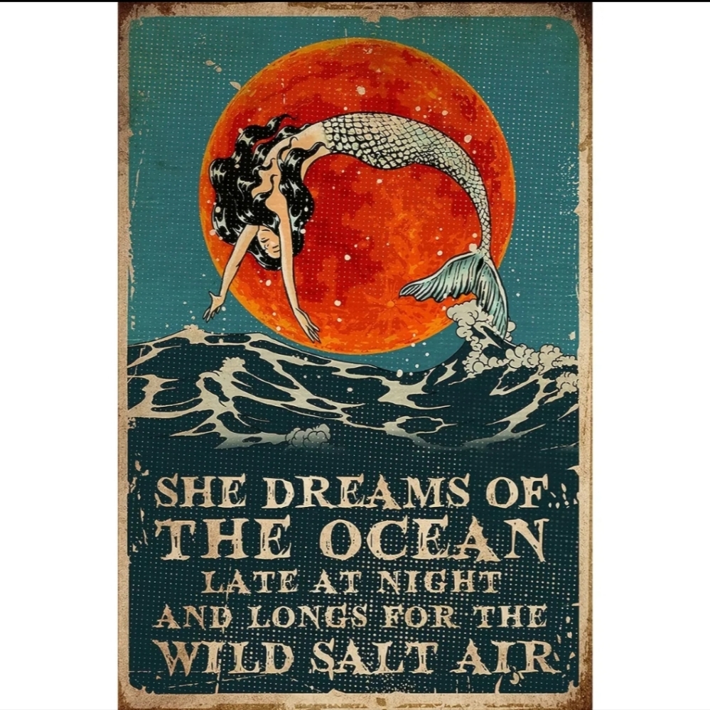 Mermaid Metal Tin Sign 8x12